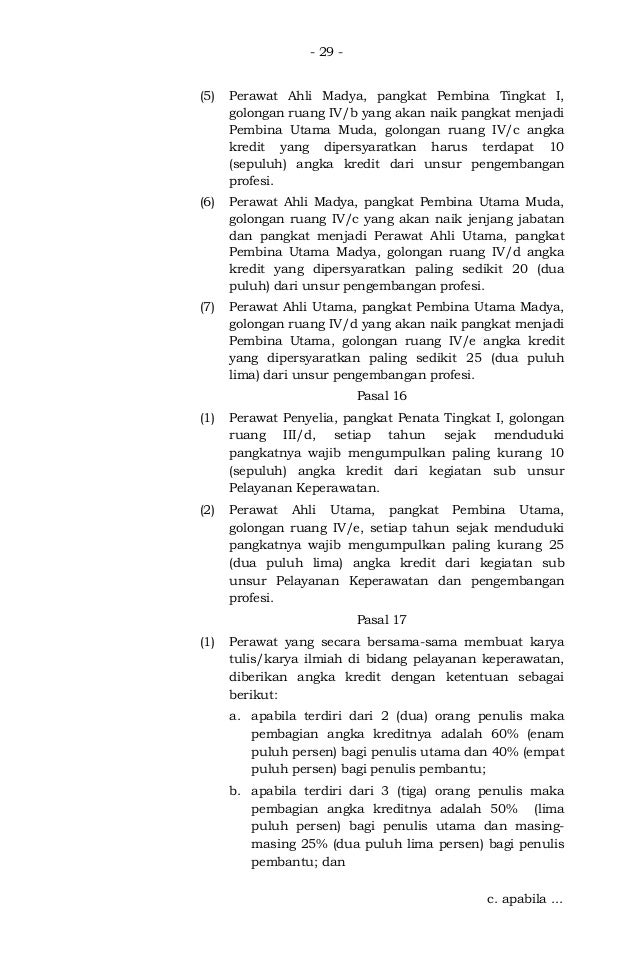 jabatan fungsional perawat dan angka kreditnya